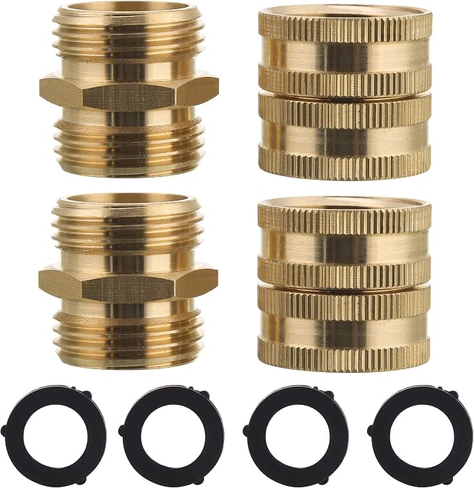 M MINGLE Garden Hose Adapter 3/4”, Male to Male, Female to Female, 4-Pack | Standard 3/4” GHT, Solid Brass Connector, Rust-resistant, Easy to Install, No Leakage, Extra 4 Washers