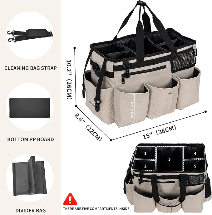 IBVIVIC Wearable Cleaning Caddy Bag for Cleaning Supplies, White | Cleaning Organizer Tote Bag with Handle & Shoulder Straps Kitchen Cleaning Supplies Storage Bag for Cleaners & Housekeepers