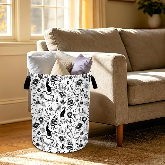 Goth Cat Laundry Basket Foldable Oxford Laundry Hamper With Handle For Room Bathroom Bedroom