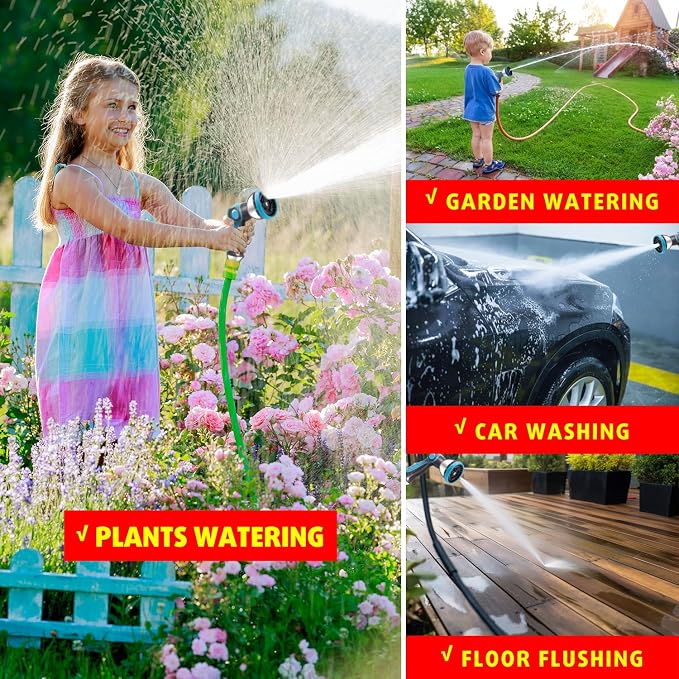 AyayaBoss Garden Hose Nozzle, Durable High Pressure Water Hose Sprayer Nozzle with 10 Patterns for Watering Plants, Washing Cars, Cleaning Patio, Showering Pets (Pack of 2)
