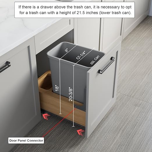 Dowell Single 35Qt Undermount Trash Pull-Out Waste Container with Full Extension Soft-Close Slides, Bottom Mounted, Face Frame/Frameless Min. Cabinet Opening: 12-1/2 Inch Wide-4008 0115 35