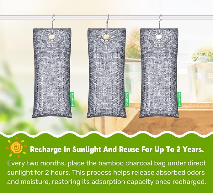 Activated Charcoal Odor Absorber Deodorizer Odor Eliminator for Strong Odor | Home, Basement, Closets, Shoes, Smoke, Car Air Freshener. 2 Pack Nature Bamboo Charcoal Air Purifying Bags