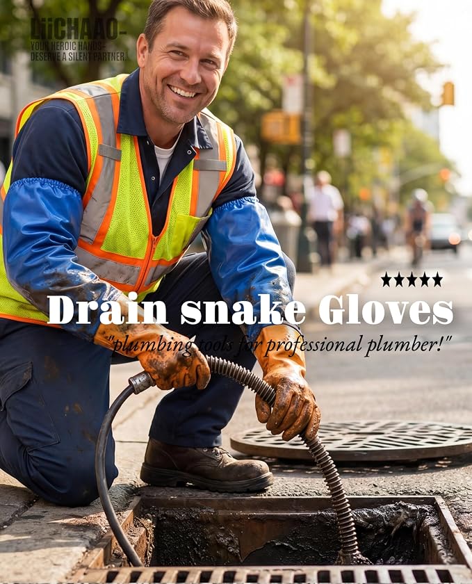 LIICHAAO Sewer&Drain snake Gloves,Abrasion Resistan Non Slip PVC Plumbing Snake Gloves-plumbing tools for professional,24-inch long protective arm