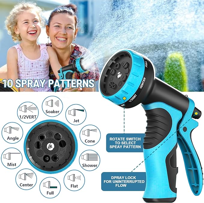 Expandable Garden Hose 100 ft with 10 Function Nozzle Sprayer, Lightweight Flexible Water Hose with Durable Collapsible Latex Core & Solid Brass Fittings, 100ft Retractable Stretch Hose, Blue