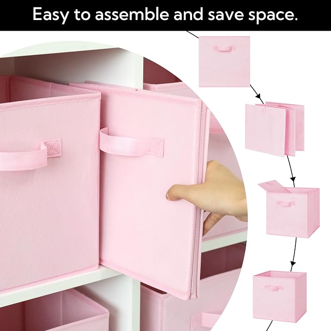 Cupic Cupid 6-Pack 13x13 Cube Storage Bins, Storage Cube Organizer, Pink | Foldable, Reinforced Front Handle, Holds Clothes, Toys, Blankets, Fits Closet, Cube Shelves, Nursery, Bedroom