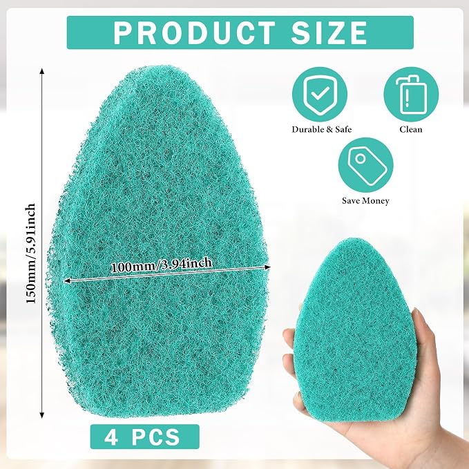 Baderke 4 Pcs Tub Tile Scrubber Cleaning Brush Pad (Without Handle), Green | for Shower Bathroom Buildup Toilet Wall Floor, Brush Non-scratch Scouring Pads, Kitchen Sponges for Cleaning Home
