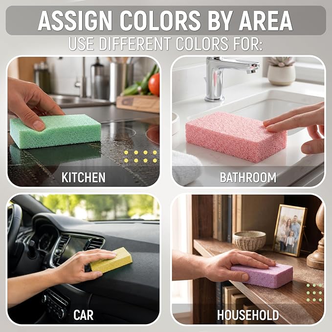 PVA Household Cleaning Sponges, Cleaning Water Absorbent Sponge for Glass, Countertops, Bathroom, Kitchen, Walls, Baseboards, Car, Non Abrasive Long Use Multipurpose Sponge, 12 Pack, 4 Colors