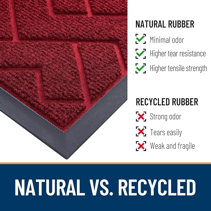 OLANLY Front Door Mat Outside 71x47, All-Season Absorbent Rubber Doormat | Wine Red, Heavy-Duty, Stain Fade Resistant, Waterproof Non-Slip Backing, Low-Profile Indoor Outdoor Floor Mat for Entryway