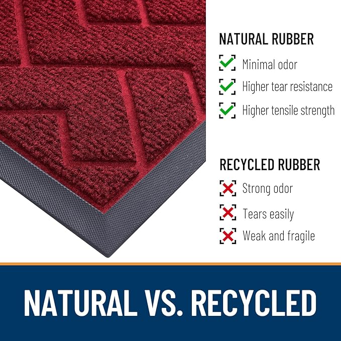 OLANLY Front Door Mat Outside 59x34, All-Season Absorbent Rubber Doormat | Wine Red, Heavy-Duty, Stain Fade Resistant, Waterproof Non-Slip Backing, Low-Profile Indoor Outdoor Floor Mat for Entryway