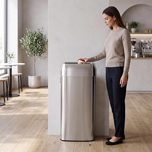 iTouchless 30 Gallon 114L Oval Open Top Stainless Steel Extra-Large Commercial Trash Can with Wheels, 2 AbsorbX Odor Filters | ADA Compliant Bin for Restaurant Restroom Hotel Office Healthcare Retail
