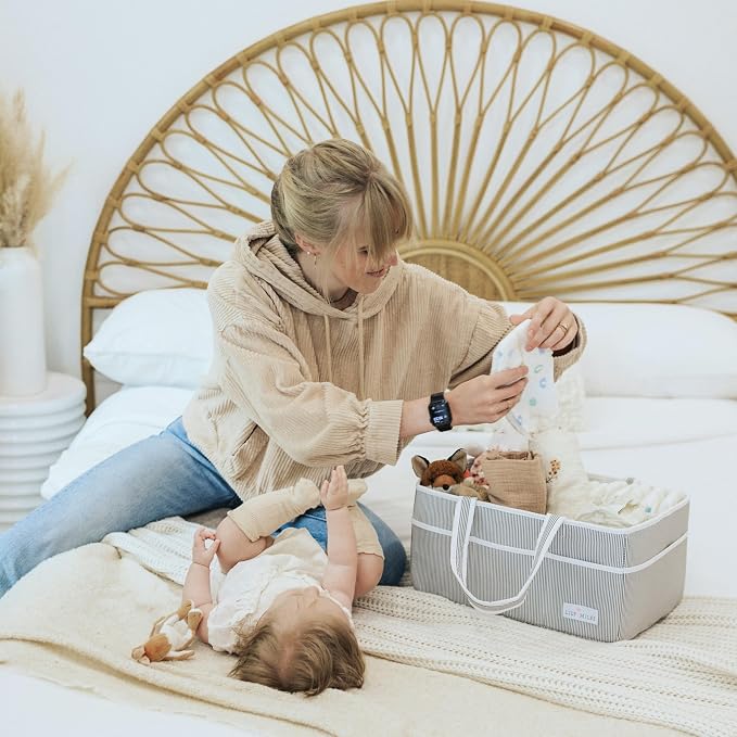 Baby Diaper Caddy Organizer - Large Tote Bag for Newborn essentials Boy or Girl - Baby Shower Basket - Nursery Must Haves - Registry Favorites - Newborn Caddie Car Organizer (Pack of 2)