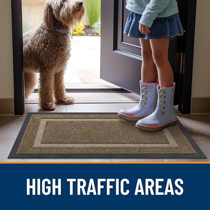 OLANLY Front Door Mat Outside 47x23, All-Season Heavy-Duty Rubber Doormat | Brown, Absorbent, Stain and Fade Resistant, Waterproof Non-Slip Backing, Low-Profile Indoor Outdoor Floor Mat for Entryway