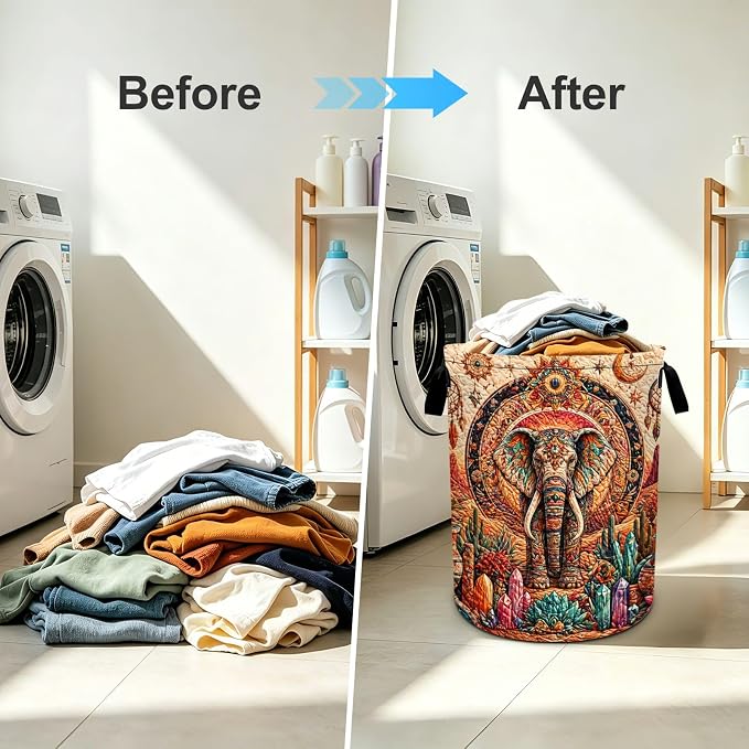 Elephant Laundry Basket Foldable Oxford Laundry Hamper With Handle For Room Bathroom Bedroom