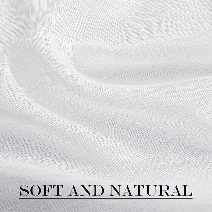 NICETOWN White Linen Sheer French Door Curtain 40 Inches Long | Rod Pocket 1 Panel, Light-Filtering Privacy Window Decor with Tieback, Privacy, Kitchen Patio Glass, 26 Inches Wide
