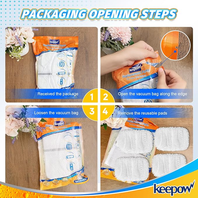 KEEPOW Reusable Microfiber Mop Pads Compatible with Swiffer Sweeper, 4 Pack | Dry Sweeping Cloths Microfiber Wet Mop Pads, Mop Replacement Sweeping Mopping pad Refills for Hardwood Surface Floor Cleaning