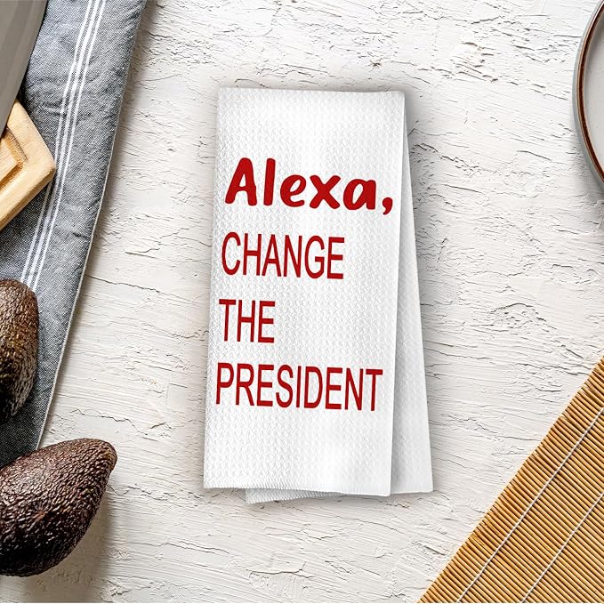 Funny Political Kitchen Towels - Funny Decorative Waffle Dish Towels, Change The President Hand Tea Towel, 16x24 Inches - Red