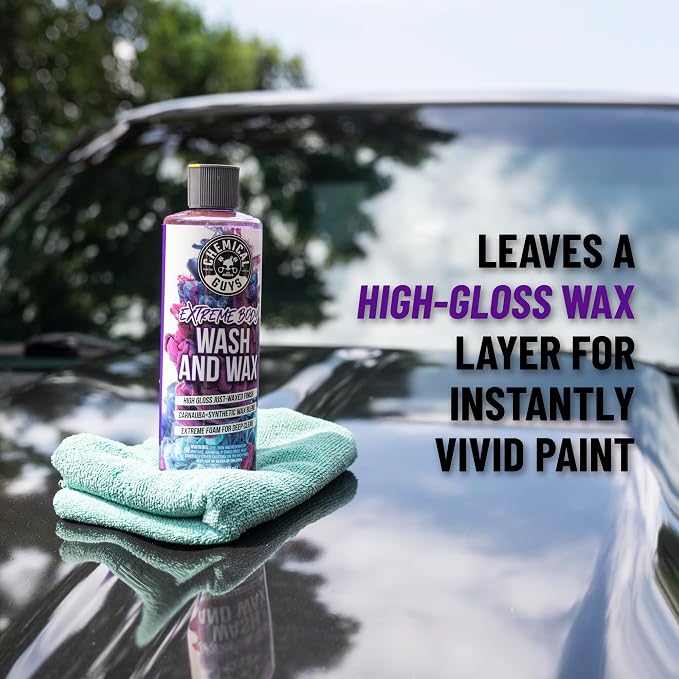 Chemical Guys, Extreme Bodywash & Wax Car Wash Soap, 1 Gallon | Thick clinging foam in cannons, guns or buckets, carnauba adds gloss, gentle on wax and sealant, grape scent