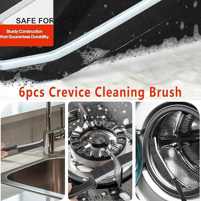 Commercial-Grade Crevice Cleaning Brush Set, Ultra-Stiff Heavy-Duty Gap Scrubber Tools for Bathroom Grout, Window Tracks & Auto Detailing, Zero Cross-Contamination
