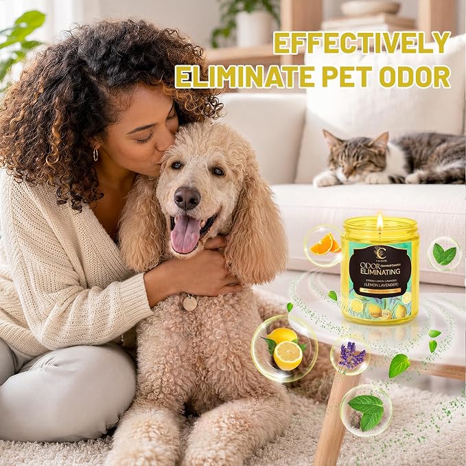Odor Eliminating Candle, Soy Scented Candles, Lemon Lavender 7oz | Soy Wax Candles, 50Hr Burn, Eliminates 95% Of Pet, Food & Other Smells, Perfect for Living Rooms and Bedrooms, Gift Ready