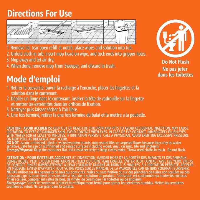 Amazon Basics Wet Mopping Cloth Refills, Multi-Surface Floor Cleaning, Fresh Scent, Low Streak, Disposable, 24 Count (Fits Swiffer Sweeper Mop Heads)