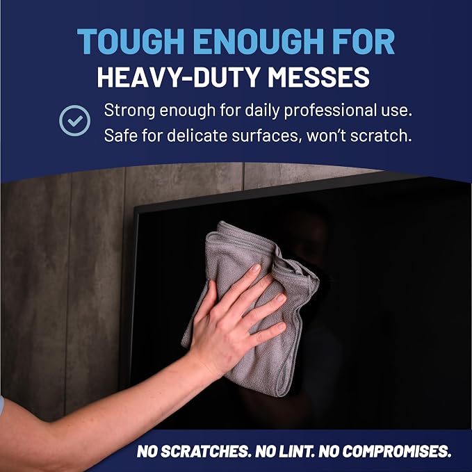 MW PRO Premium Microfiber Cleaning Cloths (12 Pack, 12x12, Grey) - Streak Free Stainless Steel & Glass Towels - Ultra Soft Cleaning Cloths for Screens, Granite & Modern Home - Washable & Reusable