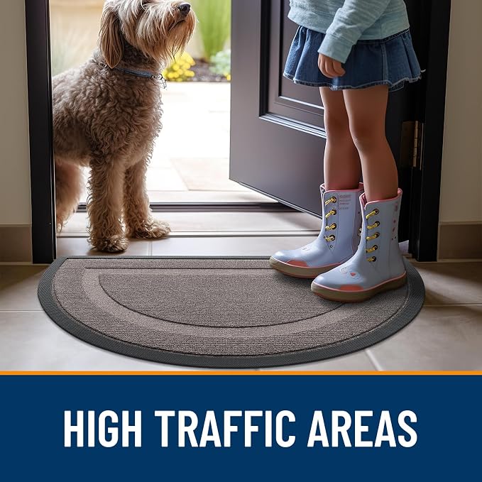 OLANLY Half Circle Front Door Mat Outside 29.5x17 All-Season Rubber Doormat | Taupe, Absorbent, Heavy-Duty, Stain and Fade Resistant, Waterproof Non-Slip Backing, Low-Profile Indoor Outdoor Entryway Mat