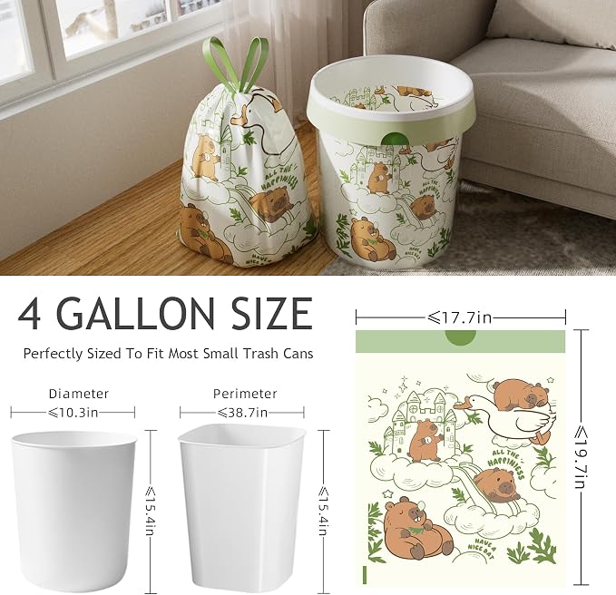 4 Gallon Drawstring Small Kitchen Trash Bags - 50 Counts | 4G Small Garbage Bags for Kitchen, Trash Can Liners, Leakproof ,Odor Control, Resists Leaks, Punctures, Rips