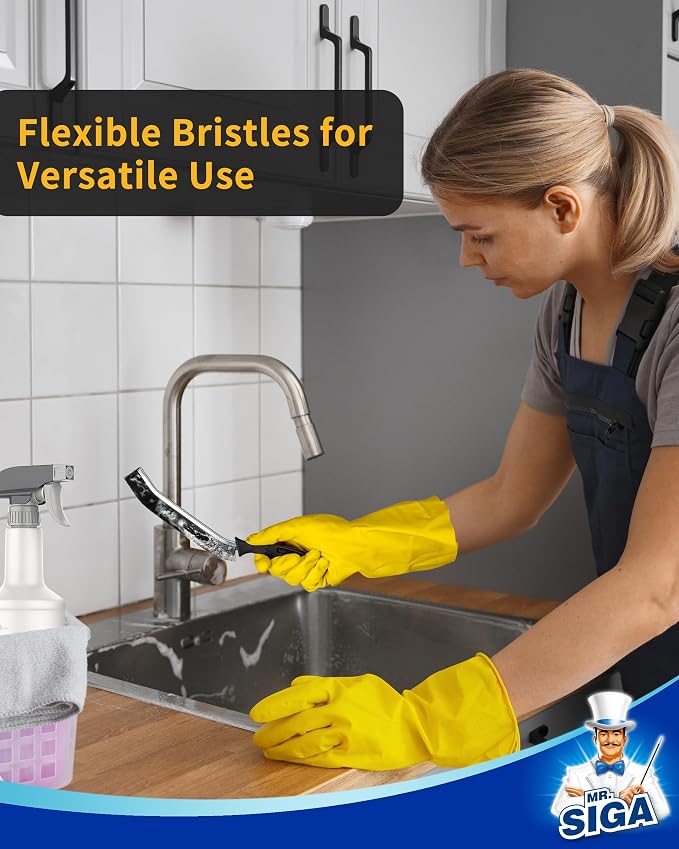 MR.SIGA Crevice Cleaning Brush, Grout Scrub Brush for Corners, Tight Spaces | Hard bristles, Heavy duty and flexible, for deep cleaning of hard to reach areas of kitchen and bathroom, 5 pack, black