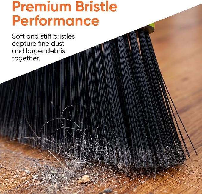 Superio Polka Dot Printed Broom, 2-Pack, Heavy-Duty Indoor & Outdoor Push Brooms with Black Plastic Bristles, Multi-Surface Floor Sweeper, Wooden Handles, 12-Inch Wide Sweeping Head
