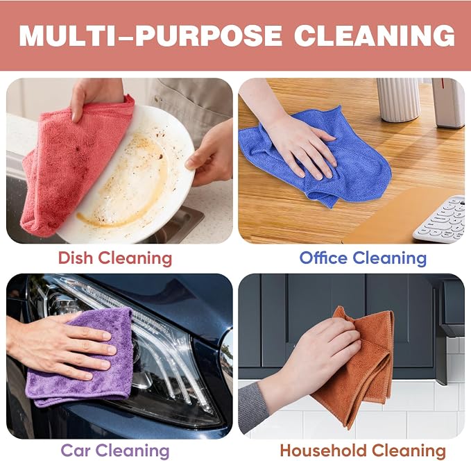 10 Colors Microfiber Cleaning Cloths, 400 Pack Assorted Cleaning Rags | Highly Absorbent Microfiber Towels for Car, Kitchen, Bathroom and Household Cleaning, 11.8"X11.8"