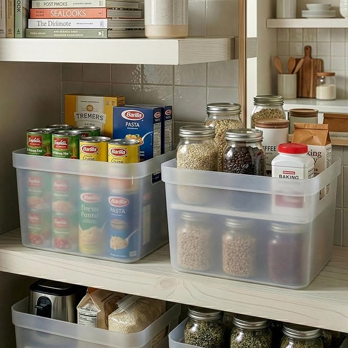 BINO | Plastic Storage Bins, 16 Liter - 2 Pack, Frosted | THE MODERN COLLECTION | Plastic Bins for Organization | Woven Storage Baskets for Organizing | Pantry Shelf Organizer Basket Container Bin