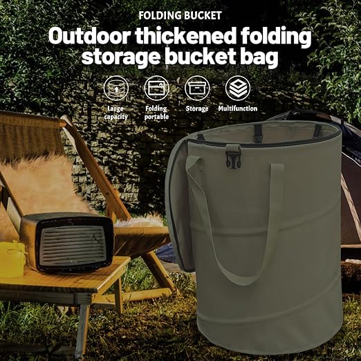Pop up Camping Trash can,24 Gallon Collapsible Garden can with lid(Green) | Reusable Lawn and Leaf Bag with Sorting Clips,Heavy Duty 600D Oxford Fabric,Garden Garbage Yard Waste Bags for Outdoor Indoor