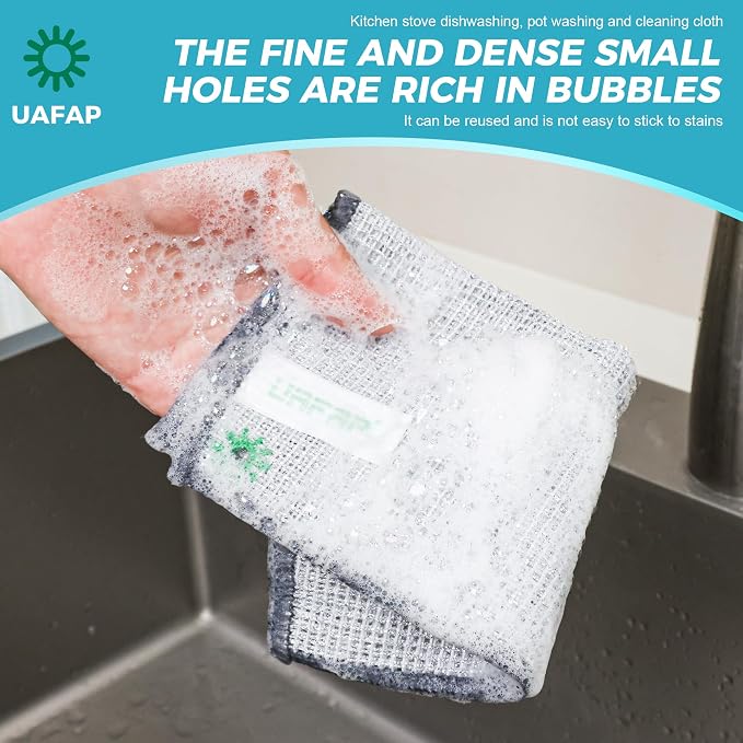 12pcs Upgrade 3-Layer Non-Scratch Steel Wool Dish Rags for Washing Dishes | Wet & Dry Clening, Effortlessly Strips Stuck-on Grime, Great for Cookware, Sinks, Dishes and Stove tops 7.87“ x 7.87”