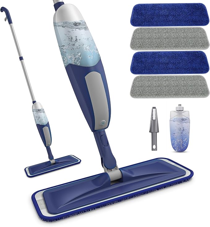 BPAWA Spray Mops for Floor Cleaning: Wet Microfiber Mop for Hardwood Tile | 4 Washable Pads fit for Swiffer PowerMop, 1 Refillable Bottle, Wet Dry Use for Home Kitchen Wood Laminate Vinyl Marble Floors