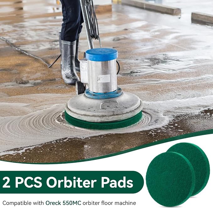 12 Inch Cleaning Orbiter Pads 437.056 for Oreck 550MC Orbiter Floor Machine | Commercial Green Scrubbing Pad, Orbital Buffer Pats for Tile, Hardwood, Marble Floors