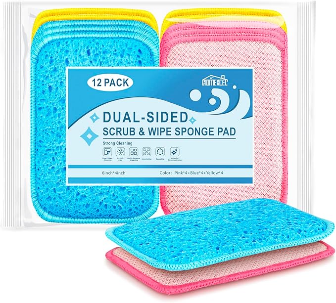 HOMEXCEL 12PK Scrub&Wipe Cloths, Dual-Sided Non-Scratch Sponges for Kitchen | Reusable Wire Dishwashing Rag, All-Purpose Scrub for Non-Stick Cookware/Dishes/Countertops/Bathroom/Household, Multicolor
