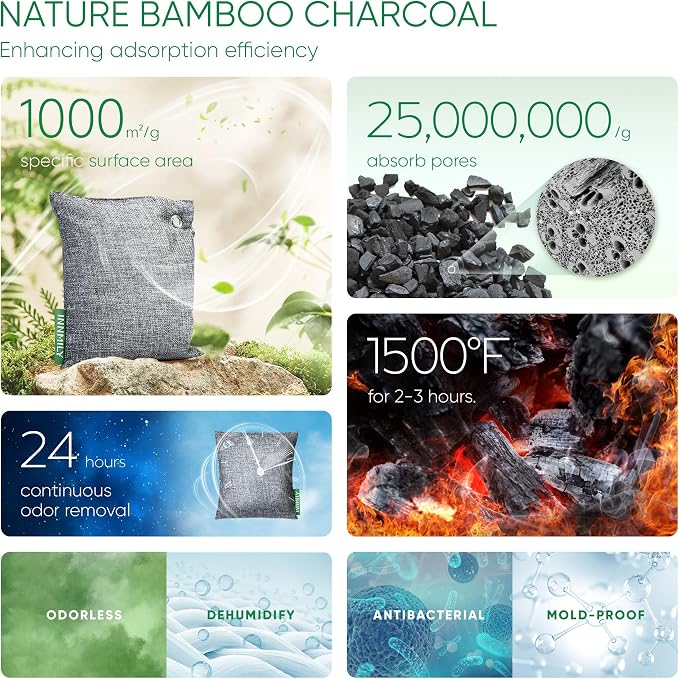 Activated Charcoal Odor Absorber,6 Pack Nature Odor Eliminator for Shoes, Bamboo Charcoal Air Purifying Bags,Shoe Deodorizer and Moisture Absorbers for Fresh Sneakers,Shoe Smell Remover | Bamboo Charcoal Air Purifying Bags,Shoe Deodorizer and Moisture ...