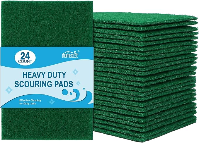 HOMEXCEL Heavy Duty Scouring Pads, 24 Pack Green Scrub Pads for Cleaning | Multipurpose Scrubbing Pads for Dishes, Pots, Pans, Metal Grill, Kitchen, Household, Reusable Cleaning Dish Scrubber