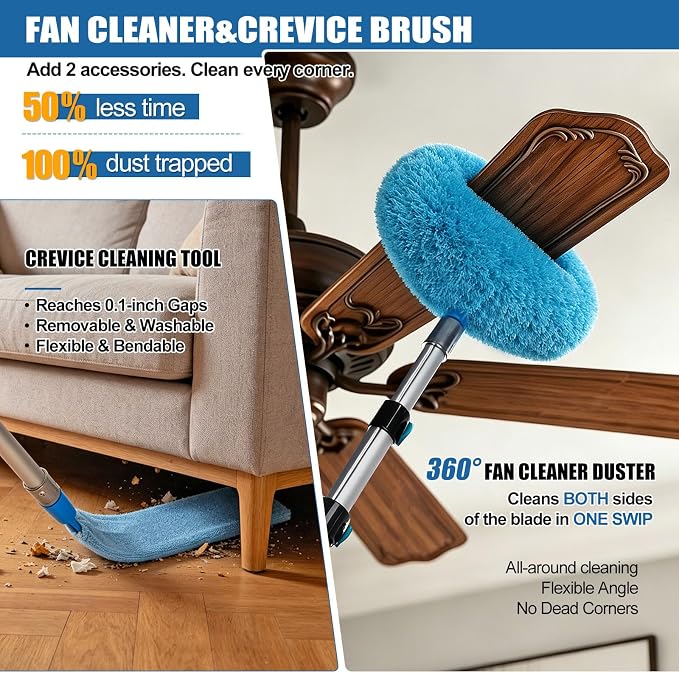 FIDISP 20FT High Ceiling Duster Kit 4.5-12ft Extension Pole Heavy Duty 9PCS | Ceiling Fan Cleaner Duster & Spider Web Brush Ideal For Home, Commercial Ceilings. Non-Shaking Cleaning Windows & Outdoor
