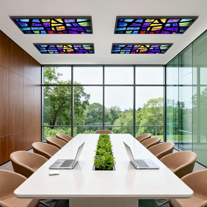 4 Pack Fluorescent Light Covers for Ceiling Lights Stained Glass Window Decorative Magnetic Light Cover Light Filters for Classroom Office Home