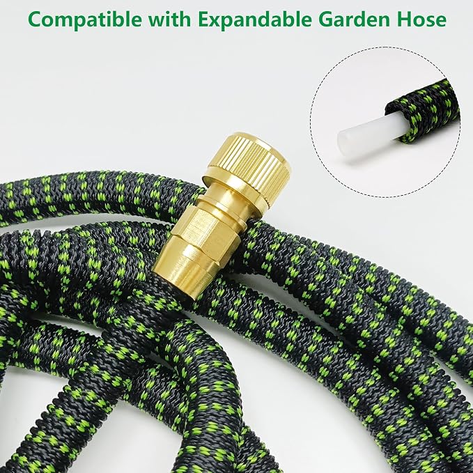 Garden Expandable Hose Repair Kit,Flexible Hose Fittings Brass Faucet Hose Adapter Collapsible Garden Hose End Replacement,3/4 Inch GHT Male and Female Quick Connector Water Hose Extender,1 Set