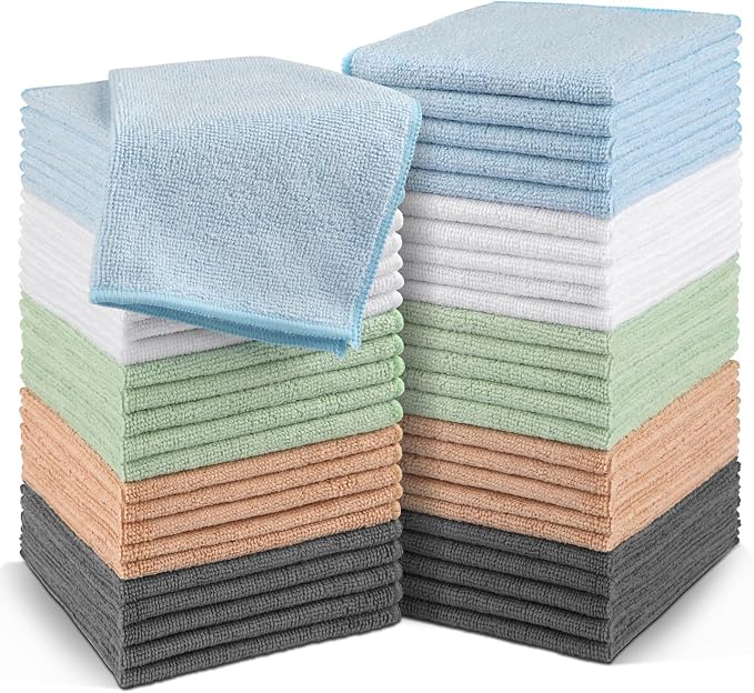 Orighty Washcloths Bulk, 50 Pack Microfiber Face Towels, 12x12 Inch | Highly Absorbent & Soft Feel, Multi-Purpose Wash Cloths & Hand Towels for Bathroom, Hotel, Spa, and Gym