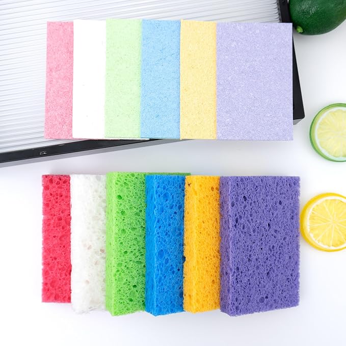 12 PCS Compressed Cellulose Sponges, Kitchen Dishwashing Sponges | Soft, Non-Scratch, Reusable Sponge for Cleaning Dishes, Cookware, Bathroom, Household Use