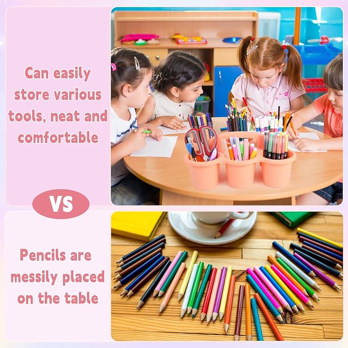 6 Pack Classroom Caddy Organizer with Handle, 6 Compartments, Pastel | Stackable Plastic Table Caddies, 12x9x3.5 In, caddy Organizer for School Supplies, Crayons, Pencils, Crafts and Drink Cups