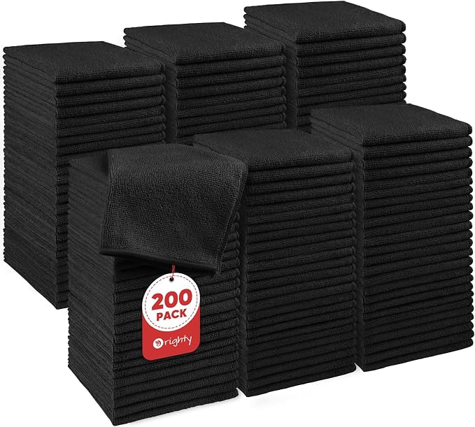 Orighty Washcloths Bulk, 200 Pack Microfiber Face Towels, 12x12 Inch Black | Highly Absorbent & Soft Feel, Multi-Purpose Wash Cloths & Hand Towels for Bathroom, Hotel, Spa, and Gym