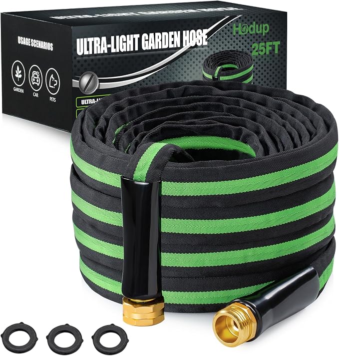 25FT Lightweight Super Flexible Garden Hose | Lightweight, Super Flexible, Non-Expanding, Kink-Free, Ideal for Yard Outdoor Use (Black-Green)