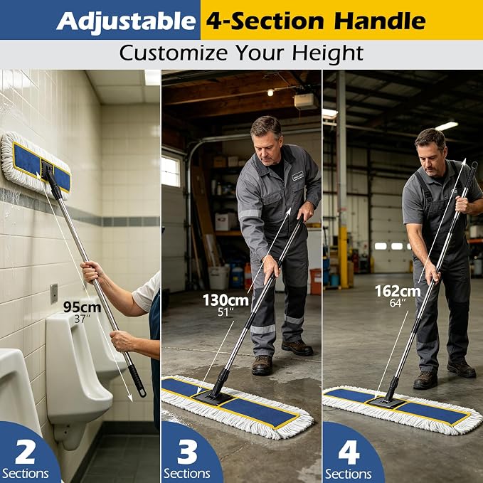 40" Commercial Dust Mop for Floor Cleaning, Heavy Duty Industrial Mop | Large Flat Mop with 64" Long Handle, Push Mop with 2 Mops Pads, for Hardwood, Tile, Gym, Office, Mall, Warehouse