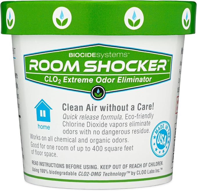 Biocide Systems Room Shocker Strong Odor Eliminator for Home & Office, Chlorine Dioxide Odor Bomb for House Interior Up to 400 Square Feet of Floor Space