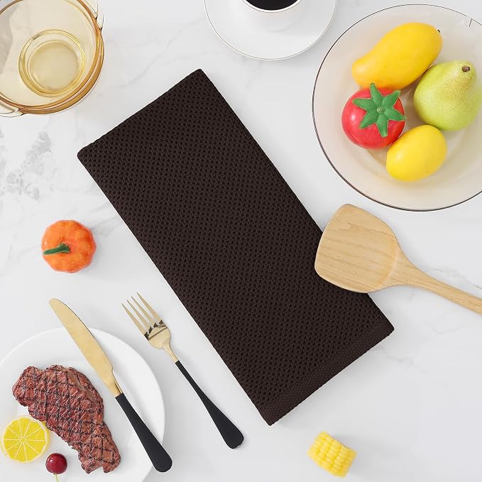 Homaxy 100% Cotton Waffle Weave Kitchen Dish Towels 6-Pack, Dark Brown | 13 x 28 Inches, Ultra Soft Absorbent Dish Towels, Quick Drying Cleaning Towels