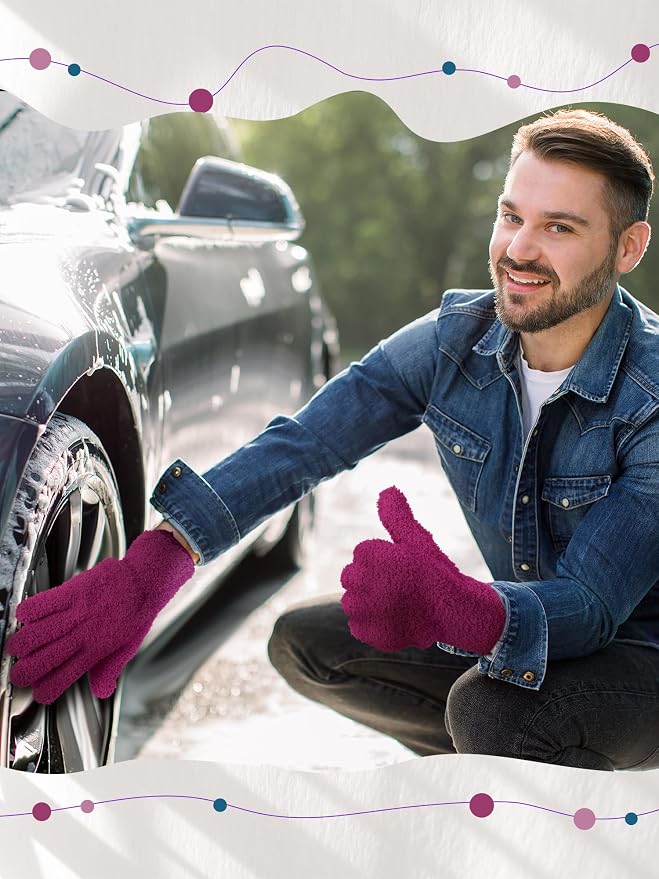 Patelai 3 Pairs Microfiber Dusting Gloves for Plants Leaf, Medium | Reddish Violet, Blue, Purple, Plant Cleaning Gloves, Reusable Washable Gloves,House Furniture Blinds Dusting
